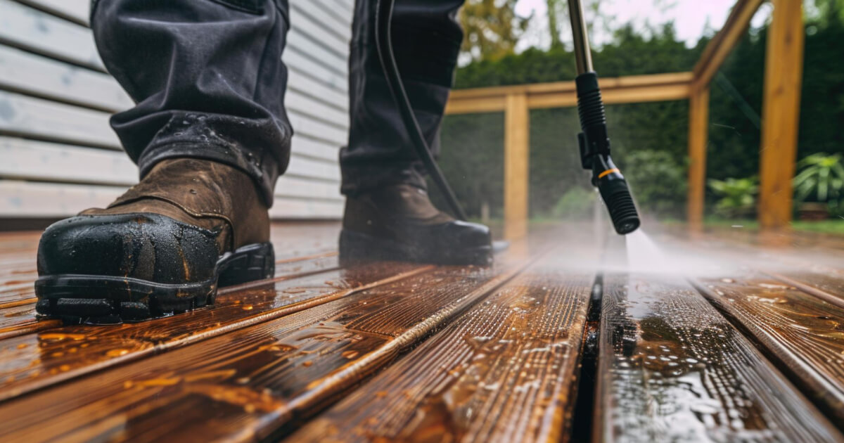 Decking jet washing London — restored timber deck