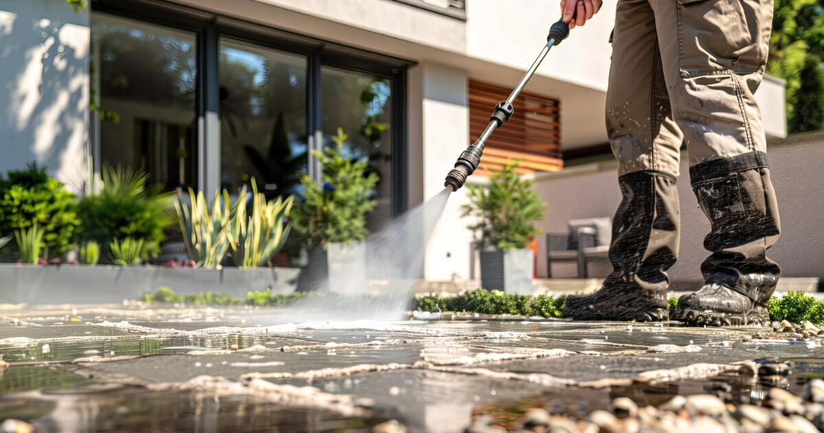 Patio jet washing London — clean paving slabs